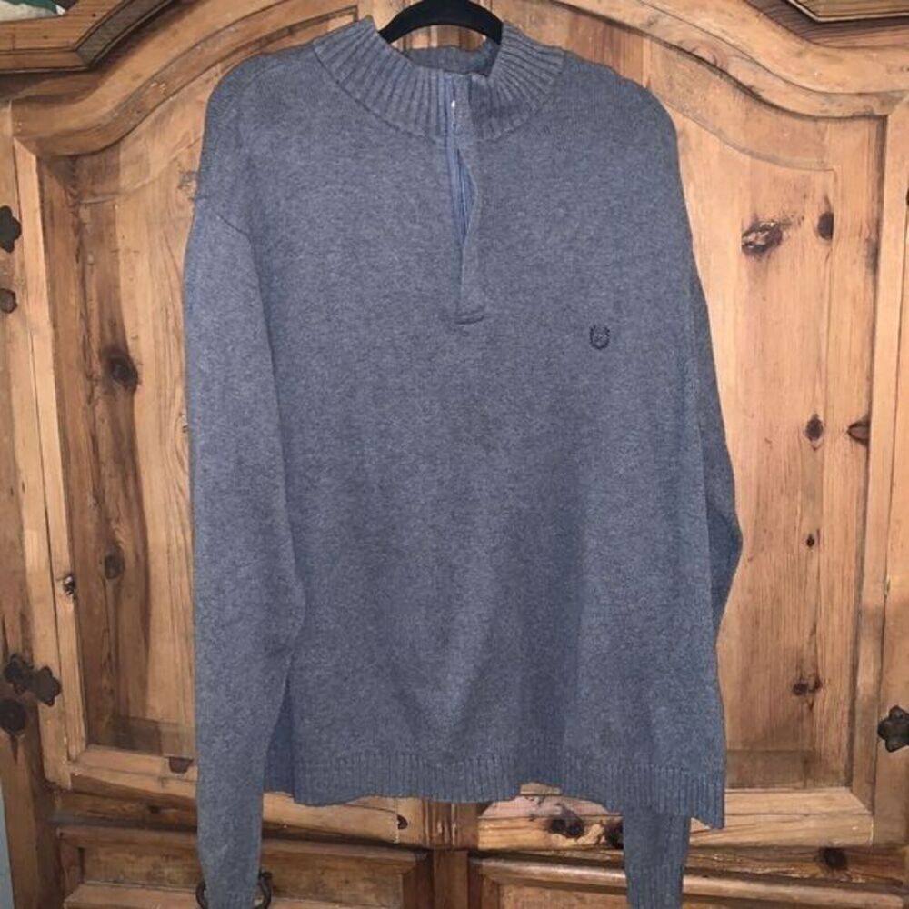 Chaps Sweater Mens sz XXL Gray Long Sleeve Mock Neck 1/4 Zip Pull over fisherman